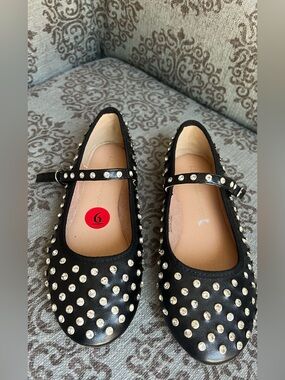 Studded Black Mary Jane Flats with Crystals